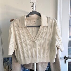 KHAITE White Cashmere Cropped Short Sleeve Sweater